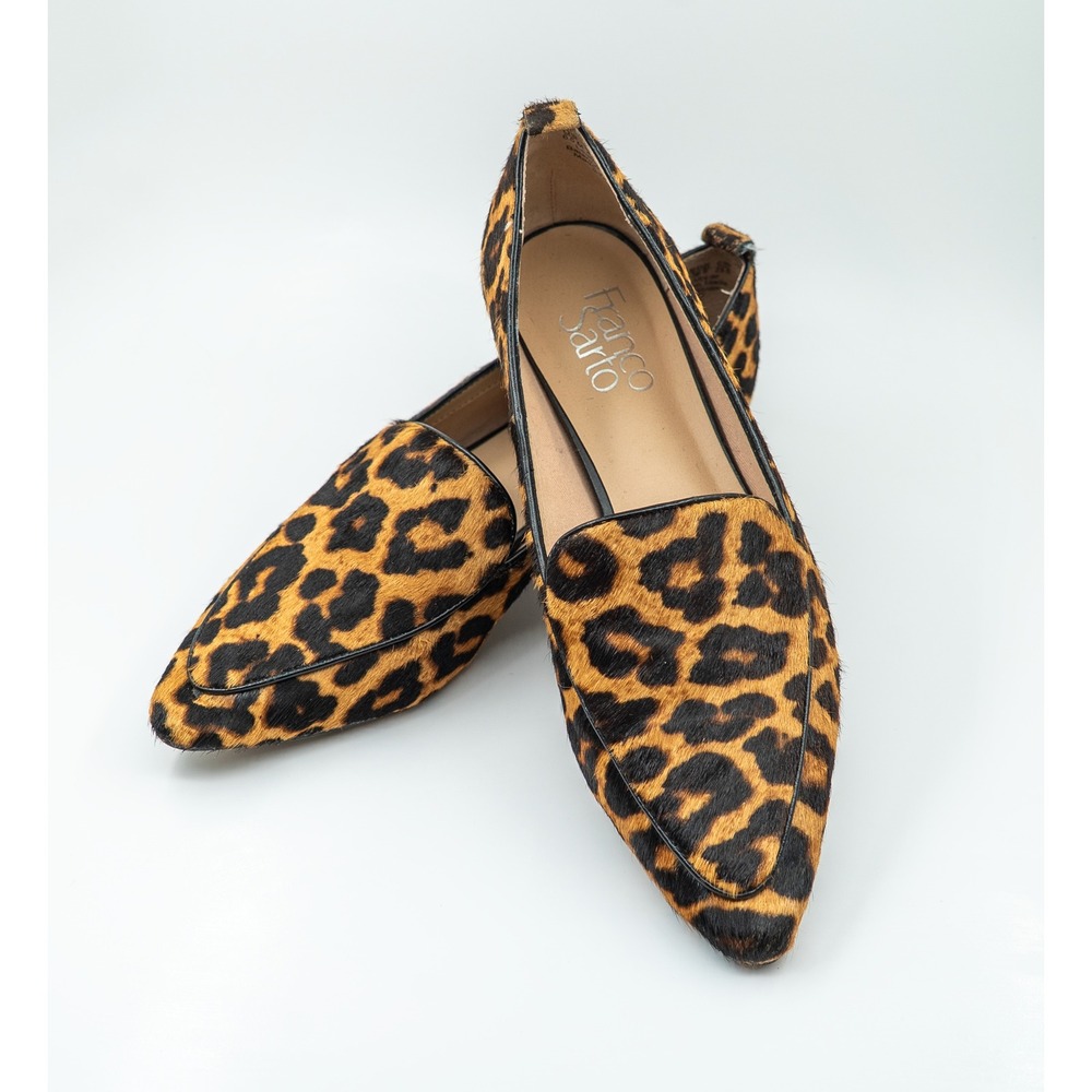 Franco Sarto Leopard Print Calf Hair Flats Women's Size 6.5 Pointed Toe Loafers‎
